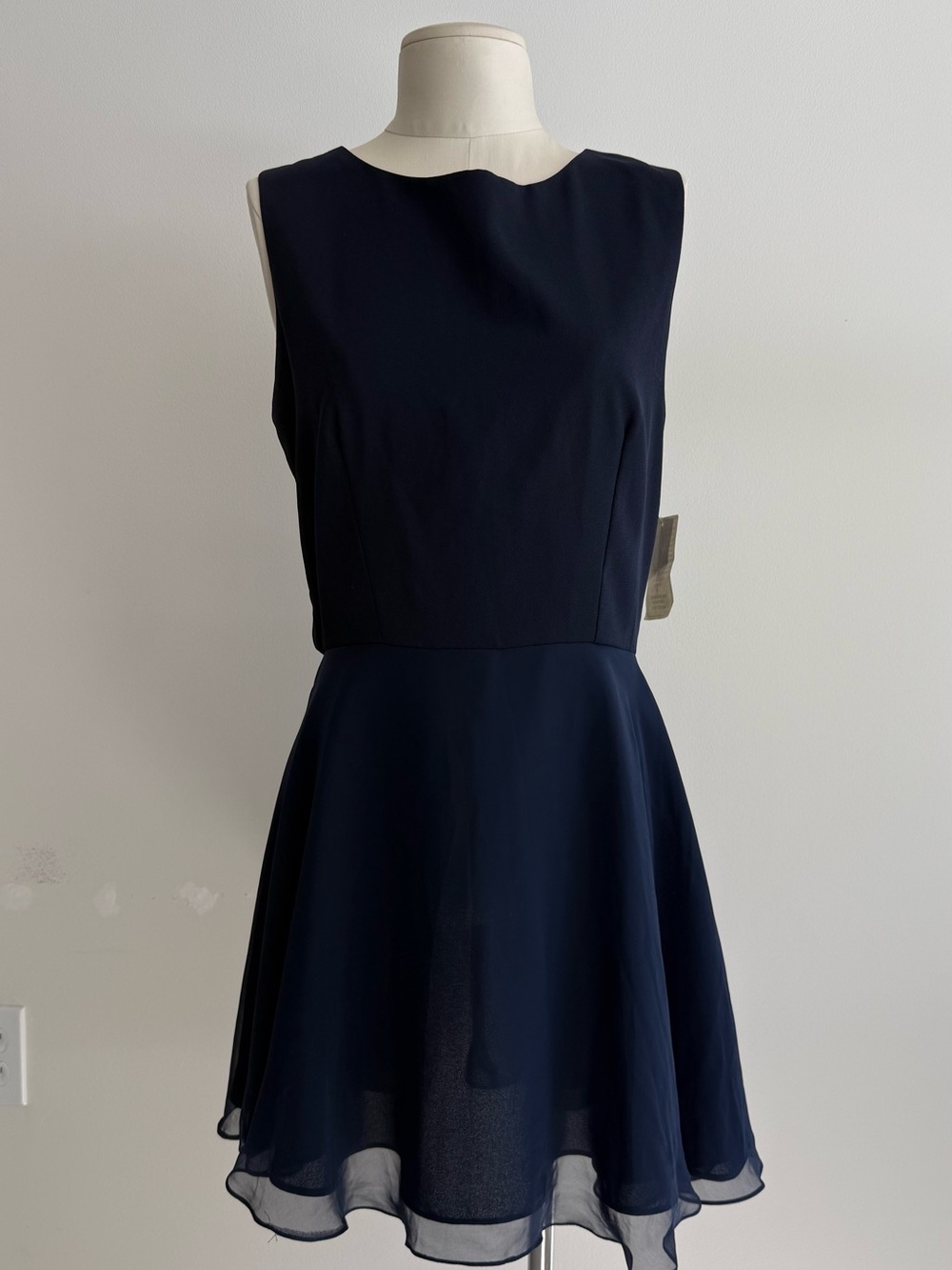 90s Kenar Navy Sleeveless Chiffon Fit-and-Flare Mini Dress